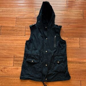 Zenana Size Medium Black Hooded Vest with Pockets 100% Cotton